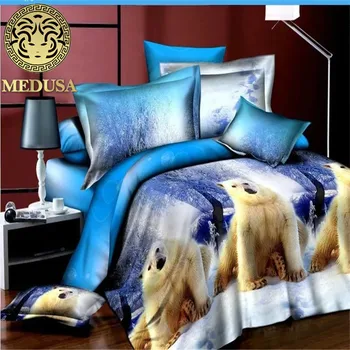 3d polar bear gultas piederumi set queen izmēra sega sedz palagu spilvendrānas gultas veļas komplekts