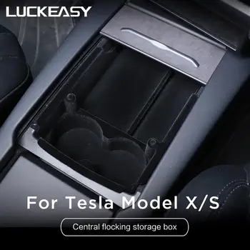 LUCKEASY Par Tesla MODEL X S MODELIS Auto, centrālais roku balsts, rūtiņu Uzpilde Talkas Centra Konsole Organizators Cimdiem Organizatori