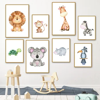Cute Lauva, Žirafe, Pērtiķis Zebra Koala Bruņurupucis Sienas Mākslas Audekls Gleznošanai Ziemeļvalstu Plakāti Un Izdrukas Sienas, Attēlus Kids Istabas Dekors