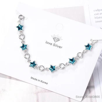 925 Sterling Silver Blue Crystal Star Šarmu Aproces Sievietēm Augstas Kvalitātes Dāmu Modes Rotaslietas Puse