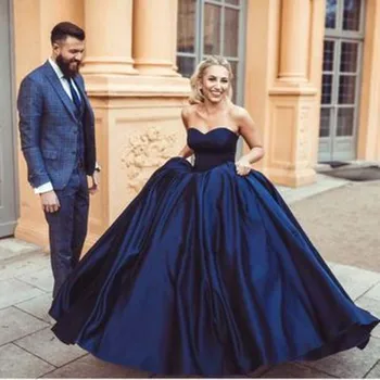 Auga saulains Jaunu un Seksīgu tumši zila mīļotā balles kleitas satīna kāzu kleitas 2021 Līgavas Kleita Vestido de Noiva
