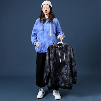 Kapuci hoodies sieviešu 2020. gadam, modes krekls Batik Zila Melna krāsa Hiphop stilā