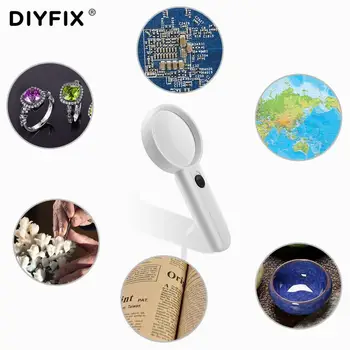 DIYFIX 4X Optisko Palielinātāju Rokas Lasījumā Palielināmo Lupa Stikla ar 2 LED Apgaismojums Ergonomisks Rokturis(Baterijas nav iekļauts)
