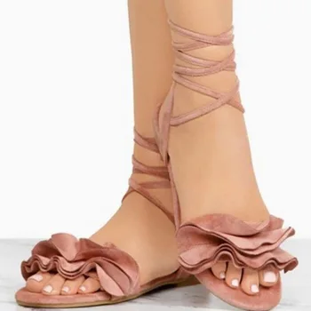 Seksīgas mežģīnes up sieviete vasaras sandales pāri-neizšķirts gladiator Zapatos Mujer sapato dāmas sieviešu dzīvokļu ikdienas apavi beach savirmot ziedu