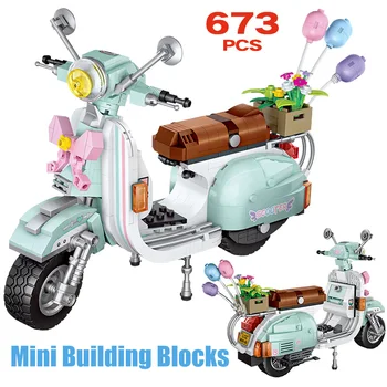 Mini Luksusa Motociklu Aitu Transportlīdzekļa Modeli, Celtniecības Bloki DIY Ķieģeļi Izglītības Bloki Rotaļlietas Bērniem Radītājs Meitenes