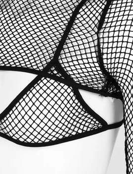 Sieviešu Sexy Redzēt Cauri Fishnet Apakšveļa noteikt Augstas Kaklu garām Piedurknēm plecu paraustīšana T-krekls Kultūraugu Top ar Trīsstūra Krūšturis G-string Apakšveļu