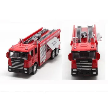 Glābšanas kāpnes ugunsgrēka kravas automašīnu 1/60 mēroga sakausējumu liešanai simulācijas modelis, bērnu rotaļlietu kolekcija dāvanu telpās novecojušus