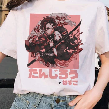 Anime Modelis, Japāņu Demon Slayer Lielgabarīta T-krekls Harajuku Krekls O-veida kakla 90s Karikatūra Kawaii Sieviešu T-krekls Sieviete Apģērbi