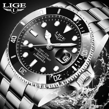 LIGE Top Zīmola Luksusa Modes Skatīties Vīriešu pulksteņi 30ATM Ūdensizturīgs Dienas, Sporta Pulksteņi, Vīriešu Kvarca rokas Pulkstenis Relogio Masculino+Kaste