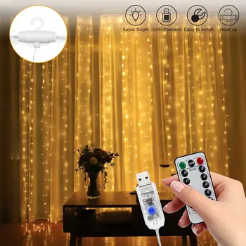 USB DC5V Karājas Logu Aizkaru Gaismas Dekoratīvie Pasaku Vainags LED String Deg Mājas Puse Ziemassvētku Kāzas Jaunajā Gadā