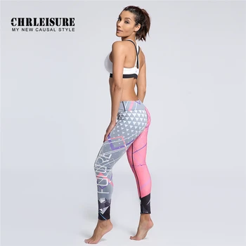 CHRLEISURE modelis un vēstules iespiesti sieviešu sporta zeķes jogas bikses sievietēm ar augstu vidukli, fitnesa apģērbu treniņu skriešanas bikses