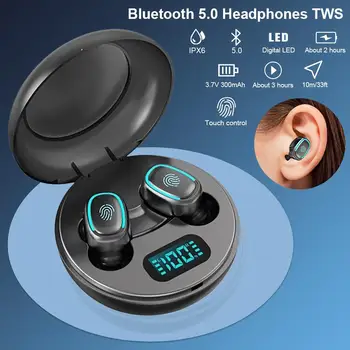 Bezvadu Bluetooth 5.0 Austiņas IPX6 Ūdensizturīgs Touch 3D Skaņas Earbuds, iebūvēta TWS prettrokšņa Austiņas un LED Displejs