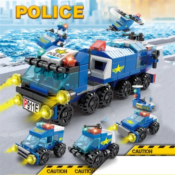 147 GAB 6 IN 1 Pilsētas Policijas Sērija, Celtniecības Bloki Komplekts Kids Izglītojošās Rotaļlietas Mini Skaitļi Rotaļlietas Apgaismo Ķieģeļu Bērniem Zēns Grupu