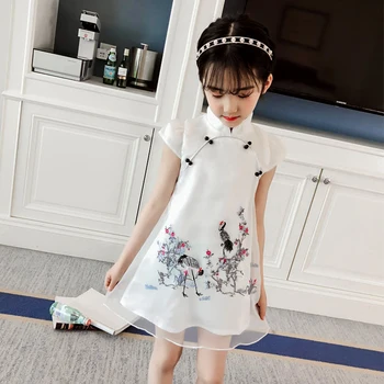 Bērniem qipao kleita tradicionālā ķīniešu kleitas puķu meitenēm cheongsam bērniem princese celtņa drukāt acs augstu uzrullētu apkakli drēbes 2019