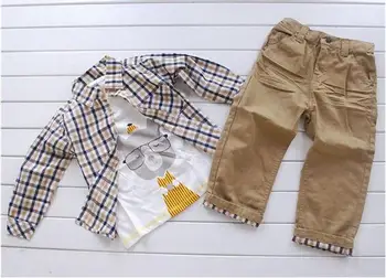 3PCS/1-5Years/Pavasara Rudens Toddler Zēnu Drēbes Pleds Krekls+T-Krekls+Bikses Bērnu Tērpi Bērniem Kostīmu Bērnu Apģērbu Komplekti BC1034
