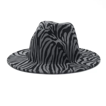 GEMVIE Liels Malām Zebra Fedora Cepuri Sieviešu/vīriešu Vilnas Filca Cepure Panama Stilu Džeza Klp Gamble