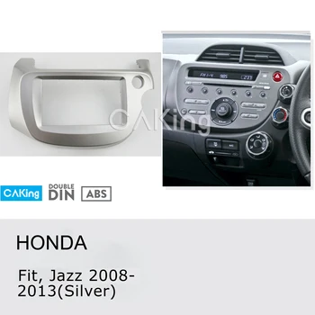 2DIN Auto Fascijas Radio Panelis Honda Fit,Jazz 2008. - 2013. Gadam (Labais Ritenis/Sudraba) Dash Montāžas Komplekts Facia Plāksnes Adapteris Segtu Bezel