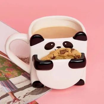 3D Multiplikācijas filmu Panda Kafijas Krūzes Dubultā Cepumi Keramikas Tējas Tases Radošajiem Zīmes Drinkware Ziemassvētku Dāvanas WF1021