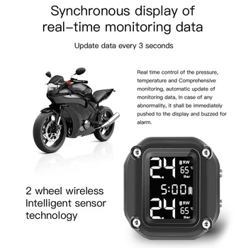 Saules LCD Motociklu TPMS ar Laika Displejs, Riepu Spiediena kontroles Sistēma