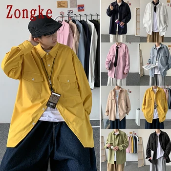 Zongke Gadījuma Cietā Krekli Vīriešu Apģērbu, Blūze, Vīriešu Krekls ar garām Piedurknēm Krekls Vīriešiem Topi Modes Vintage Apģērbs 5XL 2021. gada Pavasarī