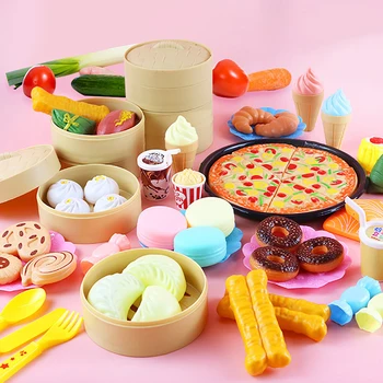106pcs DIY Bērnu Miniatūra Virtuve Rotaļlietas Brokastis Pārtikas Drošas Plastmasas Izlikties, Spēlēt Sagriezti Augļi Bērnu Galda piederumi Izglītības Rotaļlietas