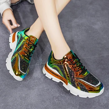 Sieviešu vulkanizētas kurpes Modes Vizuļi Sporta Apavi Elpojošs Gadījuma Sneaker Mežģīnes up Platformas Apavi Sieviešu Apavi 2020