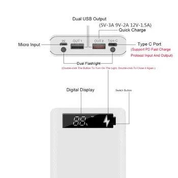 QC3.0 LCD Displejs DIY 10x18650 Akumulatora korpusa Power Bank Apvalks Ātri Uzlādēt Kaste