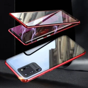 S20 + Magnētisko Adsorbcijas Metāla Case for Samsung Galaxy S20 Ultra Plus Gadījumā ar Rūdīta Stikla Vāks Iebūvēts Ekrāna Aizsargs