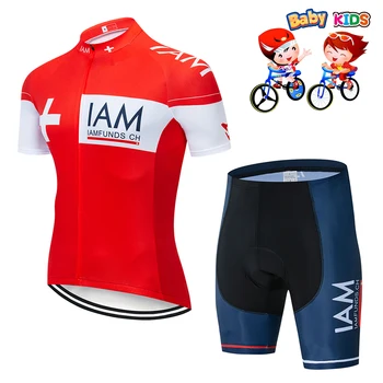 2019 pro komandu IAM cycling svīteri, lai bērniem, bērniem ar īsām piedurknēm komplekti riteņbraukšana jersey un bikses, kombinezoni ar krūšdaļu spilvenu ŽELEJA
