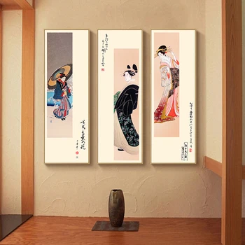 Japāņu Stila Geišas Drukāt un Plakātu Sienas Māksla Mūsdienu Attēli, Klasisks Skaistums Meitene, Kanvas Glezna uz dzīvojamo Istabu, Bez Rāmja