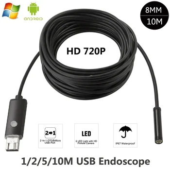 HD 2MP 6 LED 8mm Len 1M 5M Android USB Endoskopu, IP67 Waterproof Pārbaudes Borescope Caurules Kamera OTG Android Tālrunis 720P