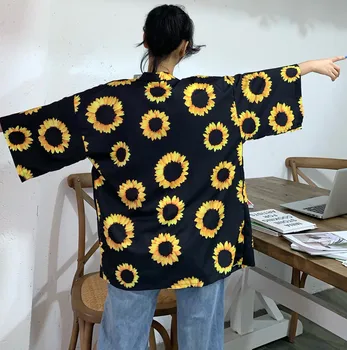 Sieviešu Ikdienas Kimono Jaka Haori Zaudēt Vasarā Pludmale Yukata Sieviešu Femme Ziedu Streetwear Platām Piedurknēm Blūze, Krekls