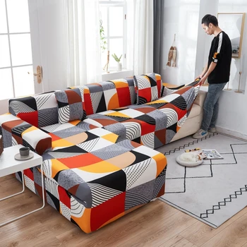 Elastīga Ģeometriskā Dīvānu Pārvalki Dzīvojamā Istaba L-formas Dīvāns Slipcover Anti-putekļu Stiept Stūra Dīvāns Gadījumā Loveseat Krēsls