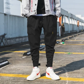 Vīri Melnā Joggers Bikses Vasaras 2020. Gadam Mens Lielas Kabatas Ankel Kravas Bikses Vīriešu Pavasara Streetwear (Dungriņi) Treniņbikses
