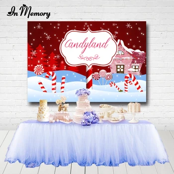 InMemory Candyland Puse Backdrops Foto Studijas Meitenes Ziemas Dzimšanas Dienu Fotogrāfijas Fons Sarkans Balts Sniega Banner
