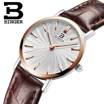 Šveice BINGER sieviešu pulksteņi luksusa zīmolu kvarca pulkstenis pilna Nerūsējošā tērauda ultrathin rokas pulksteņi Ūdensizturīgs B3051W-3 jaunas