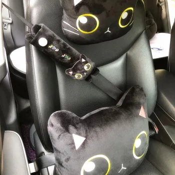 Candice guo! Q plīša rotaļlieta karikatūra dzīvnieku lielas acis kaķis melns kaķēns mīksto automašīnas krēsla pagalvi kakla spilvens jostas segtu dzimšanas dienas dāvana