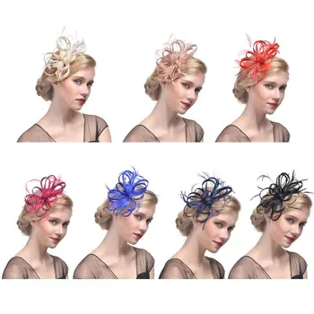Kāzu Līgavas Fascinator Cepures Ruffles Ziedu, Spalvu Tējas Puse Ir Sievietes, Meitenes Matu Klipu Spīguļi, Rhinestone Vintage Banketa Cepures