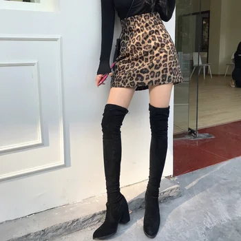 XUXI Leoparda Apdrukas Puse garuma Svārki Sieviešu Sexy Pavasara Mini Augsts Viduklis Bija Plānas Retro Modes Īss Zīmuli FZ3417