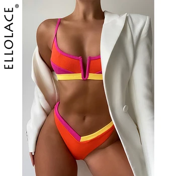 Ellolace Kontrasta Krāsu Bikini Ir 2021. Deep-V Sieviešu Peldkostīmi Vasaras Atsevišķu Peldkostīms Bikini Feminino Peldēšanas Tērps Sievietēm