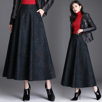 HAYBLST Zīmola Sieviete Svārki 2020 Rudens Ziemas Svārki Sieviešu Plus Izmēru Apģērbu korejiešu Stilā Garš Viduklis Vilnas Auduma Apģērba Bieza