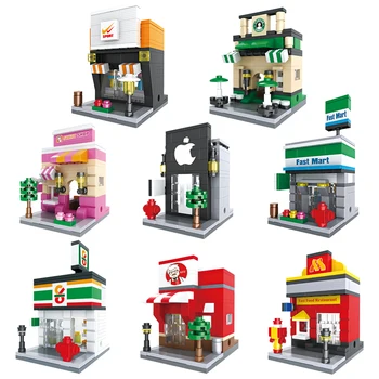 Kawaii Mini Iela, Pilsēta, 3D, Mazumtirdzniecības Veikals, Kafejnīca Apple Mini Veikals KFCE Klasiskās Izglītības Celtniecības Bloku Rotaļlietu Zīmols Pilsētas