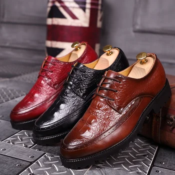 Modes tendence, āra mežģīnes-up vīriešu kurpes 2019. gadā-pavasarī un rudenī jaunās Britu stils ērti augstas kvalitātes melnas ādas kurpes