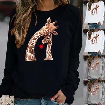 Žirafe Drukāt Sieviešu Krekli Harajuku Sporta Krekls Džemperi, Topi Blūze Zaudēt Modes Apģērbtu