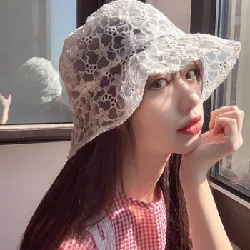 Vasarā sievietēm gadījuma mežģīnes zvejnieks cepures Pieaugušo Japāņu mīksta elpojošs dobi no dizaina organza kausa cepure Panama gorros