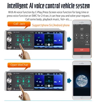 1 Din MP5 Automašīnas Radio, Bluetooth 4.2 Spogulis Saites Mākslīgā Intelekta 1080P 4.1 Collu Touch FM Siri 4188TM AI AUX SD U Diska FM