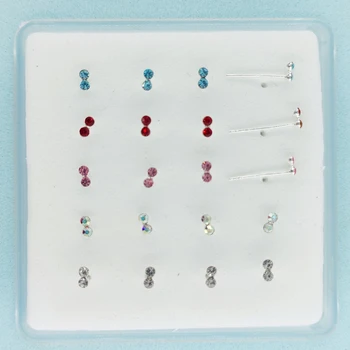 925 Sterling Sudraba Deguna pin sajauc krāsu kristāla nariz pirercing pīrsings rotaslietas, 20pcs/iepak