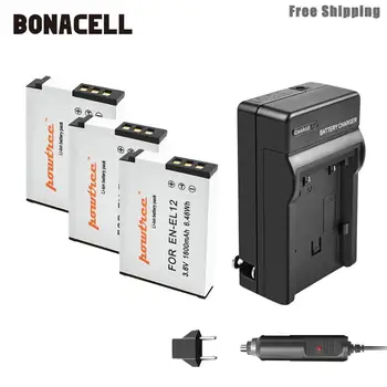 Bonacell 1800mAh EN-EL12 LV EL12 Akumulatoru+Chargerfor Nikon CoolPix S610 S610c S620 S630 S710 P300 P310 P330 S6200 S6300 S9400 L50