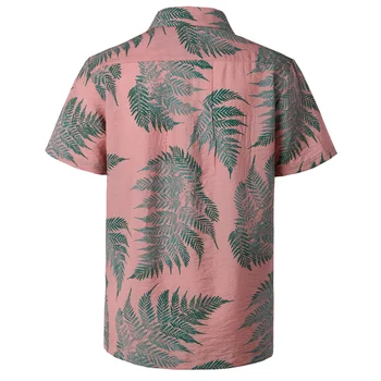 Rozā Havaju Krekls Vīriešiem Vasarā Īsām Piedurknēm Mens Pogu Kleita Krekli Kokvilnas Krekls Elpojošs Pludmales Krekli ar Kabatas