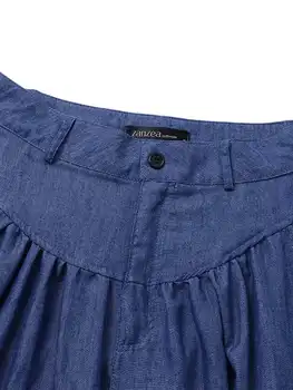 Stilīgs Plaša Kāju Bikses Sieviešu Rudens Bikses ir 2021. ZANZEA Gadījuma Augsta Vidukļa Ilgi Pantalon Palazzo Sieviešu Cietā Rāceņu Plus Lieluma